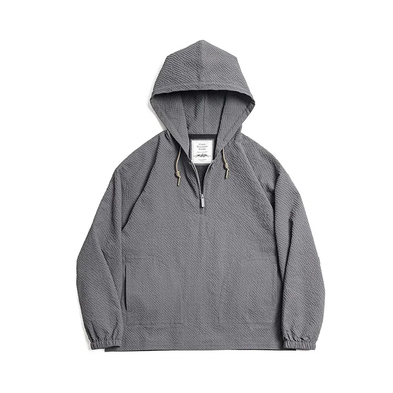Aidase Men Casual Jacket Hooded Hoodies Spring and Autumn Pullover Hooded Jacket Solid Color Gray Clothing for Men Loose Comfort