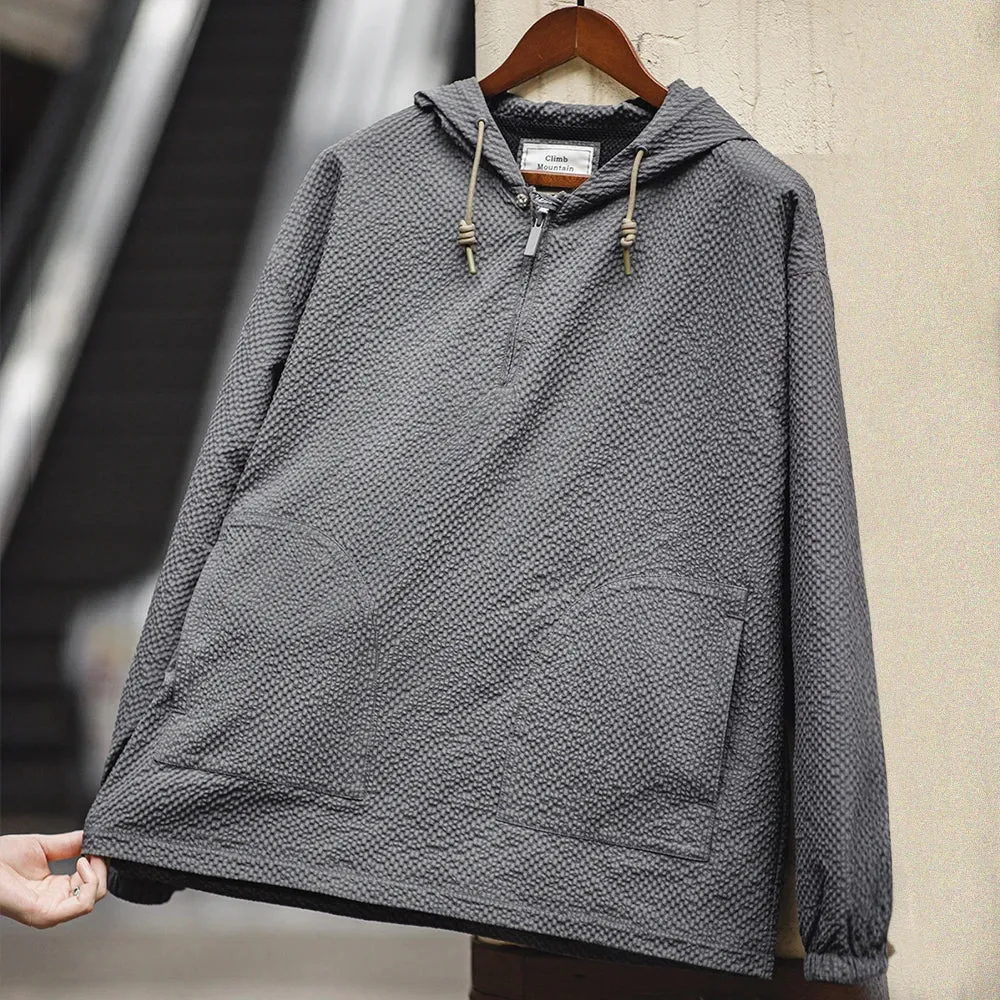 Aidase Men Casual Jacket Hooded Hoodies Spring and Autumn Pullover Hooded Jacket Solid Color Gray Clothing for Men Loose Comfort