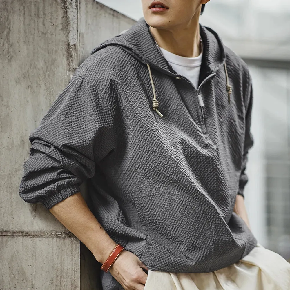 Aidase Men Casual Jacket Hooded Hoodies Spring and Autumn Pullover Hooded Jacket Solid Color Gray Clothing for Men Loose Comfort