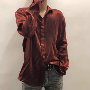 Aidase Mens Autumn French Solid Color Gold Velvet  Shirt Comfortable Fashion Trendy High Street Lazy Casual Long-Sleeve Top For Men