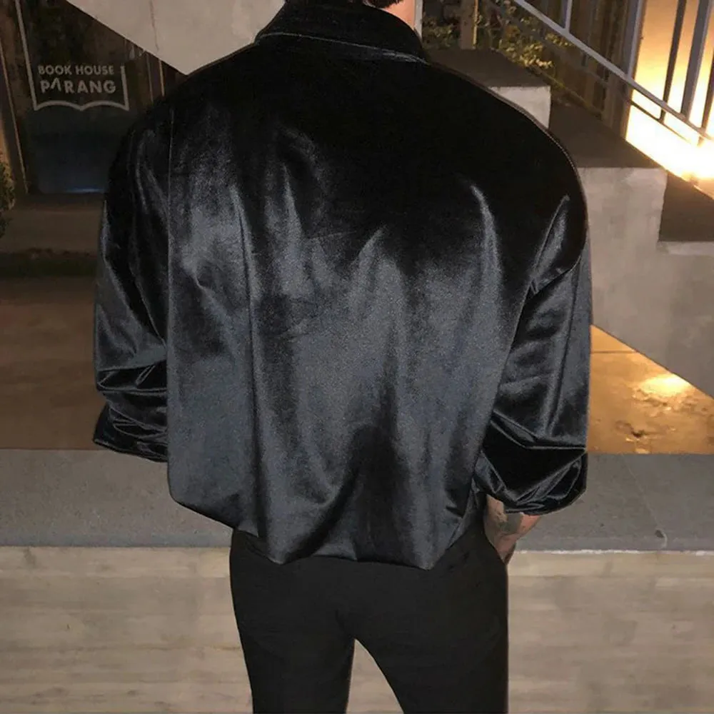 Aidase Mens Autumn French Solid Color Gold Velvet  Shirt Comfortable Fashion Trendy High Street Lazy Casual Long-Sleeve Top For Men