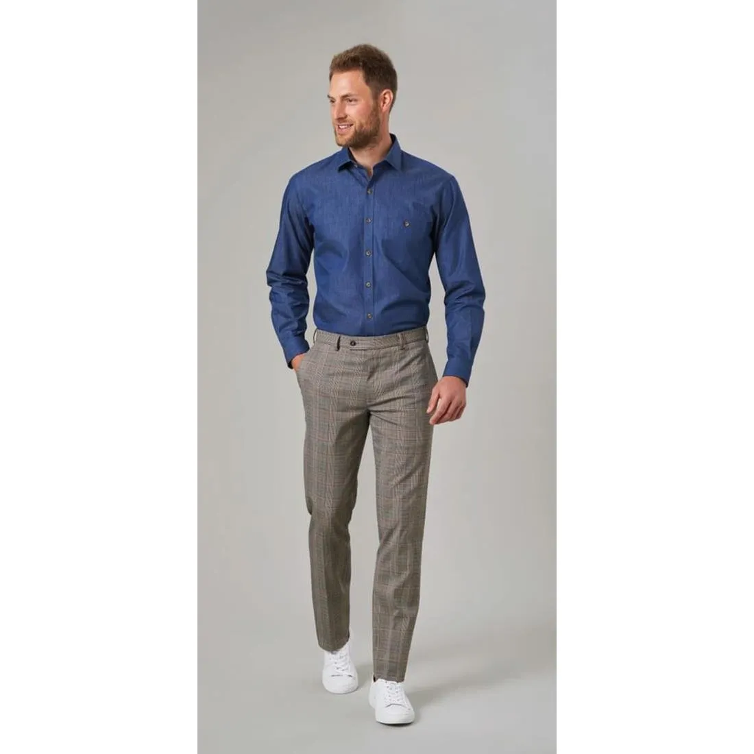 BA145-15.5 Brook Taverner Mens Jasper Long Sleeve Chambray Shirt Navy 15 1/2"
