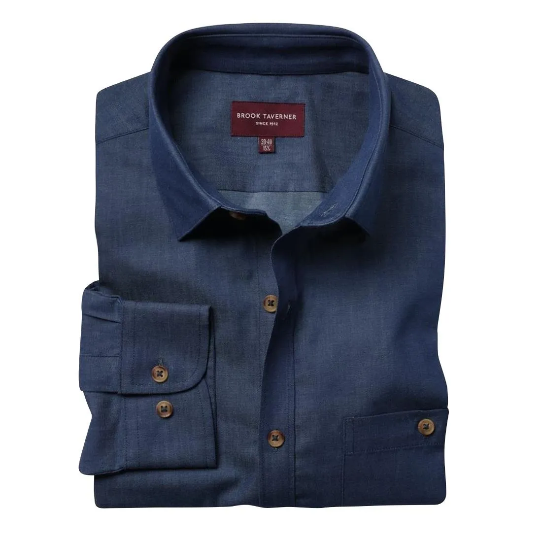 BA145-15.5 Brook Taverner Mens Jasper Long Sleeve Chambray Shirt Navy 15 1/2"