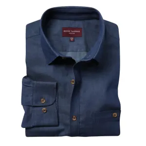 BA145-15.5 Brook Taverner Mens Jasper Long Sleeve Chambray Shirt Navy 15 1/2"
