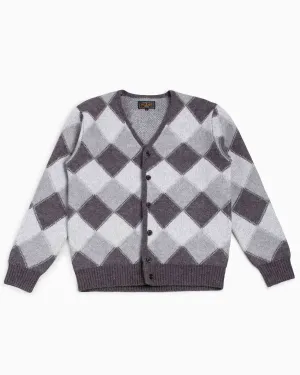 Beams Plus Cardigan Double Jacquard Argyle Pattern Grey