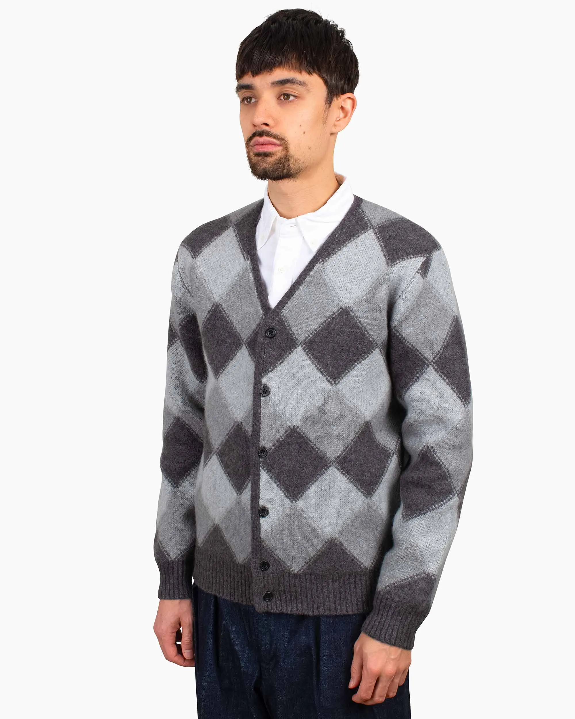 Beams Plus Cardigan Double Jacquard Argyle Pattern Grey