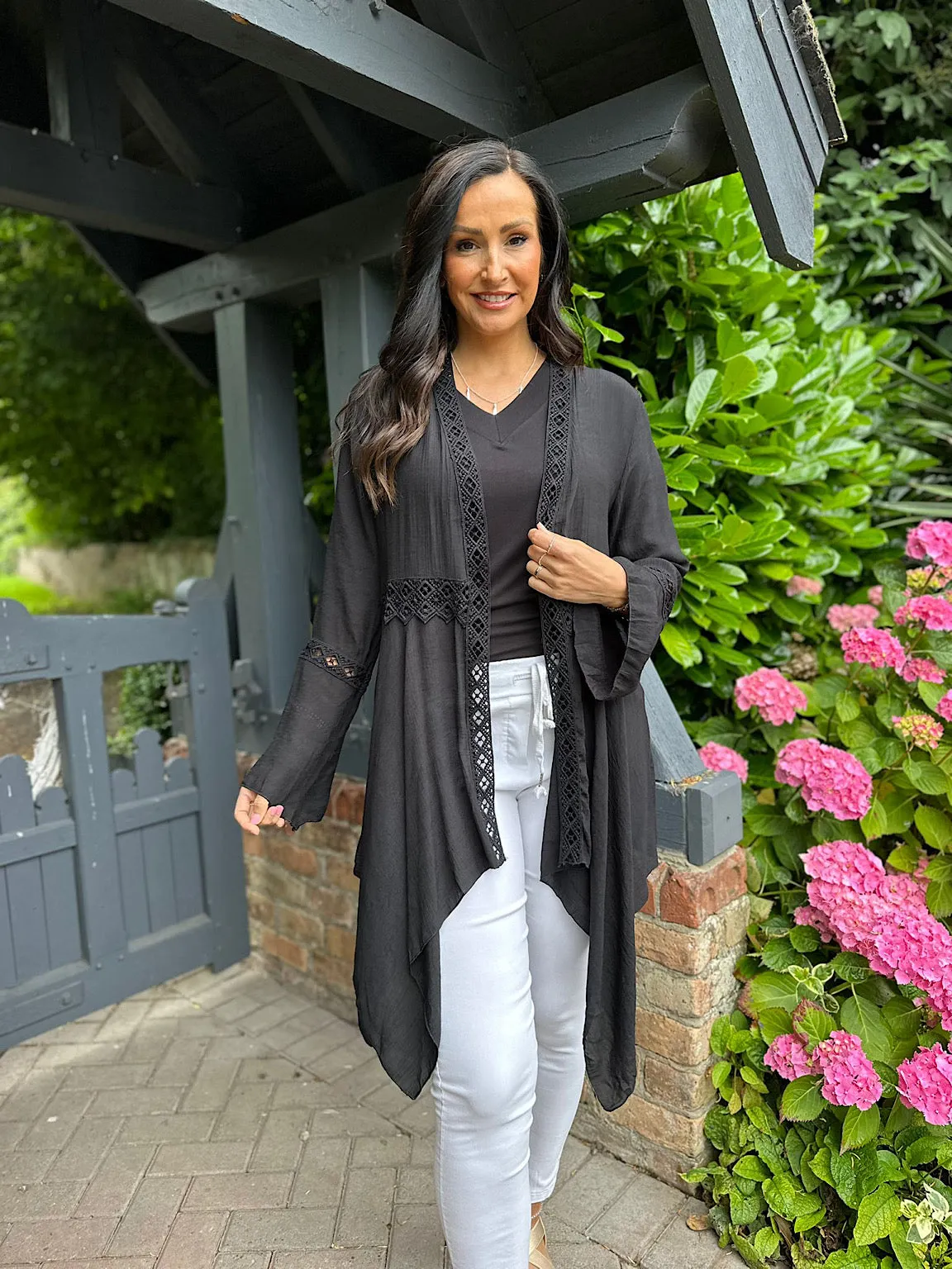 Black Crochet Detail Hankey Hem Cover Up