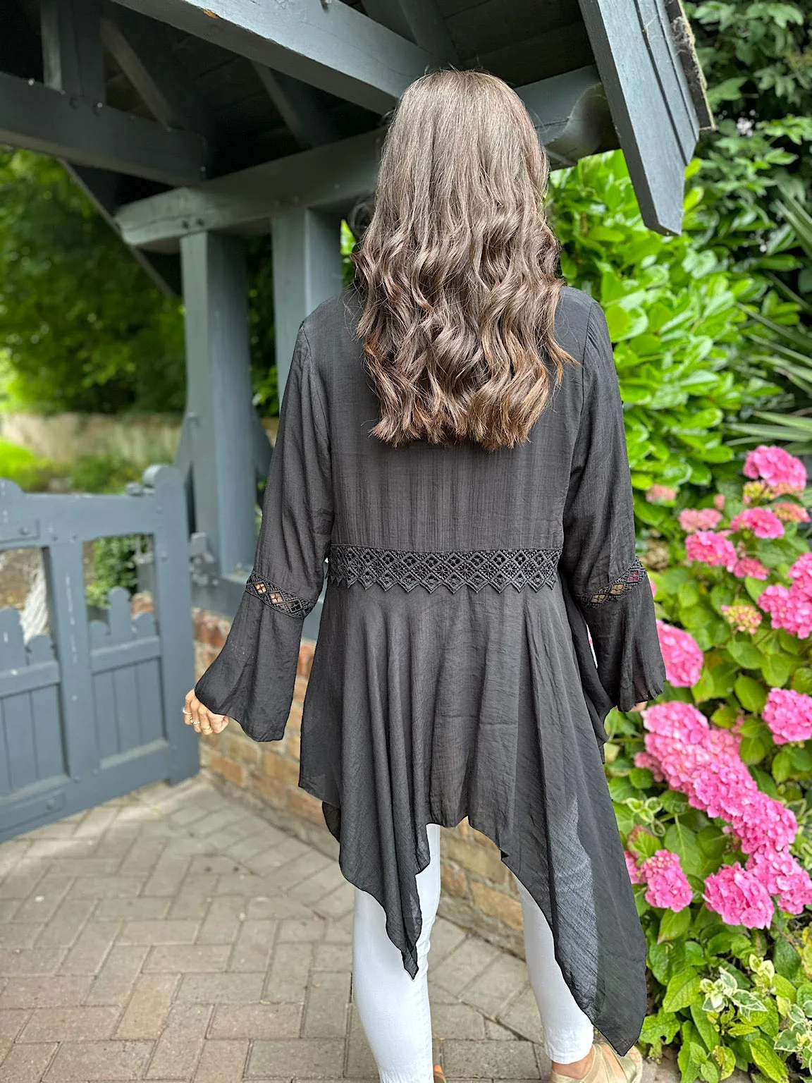 Black Crochet Detail Hankey Hem Cover Up