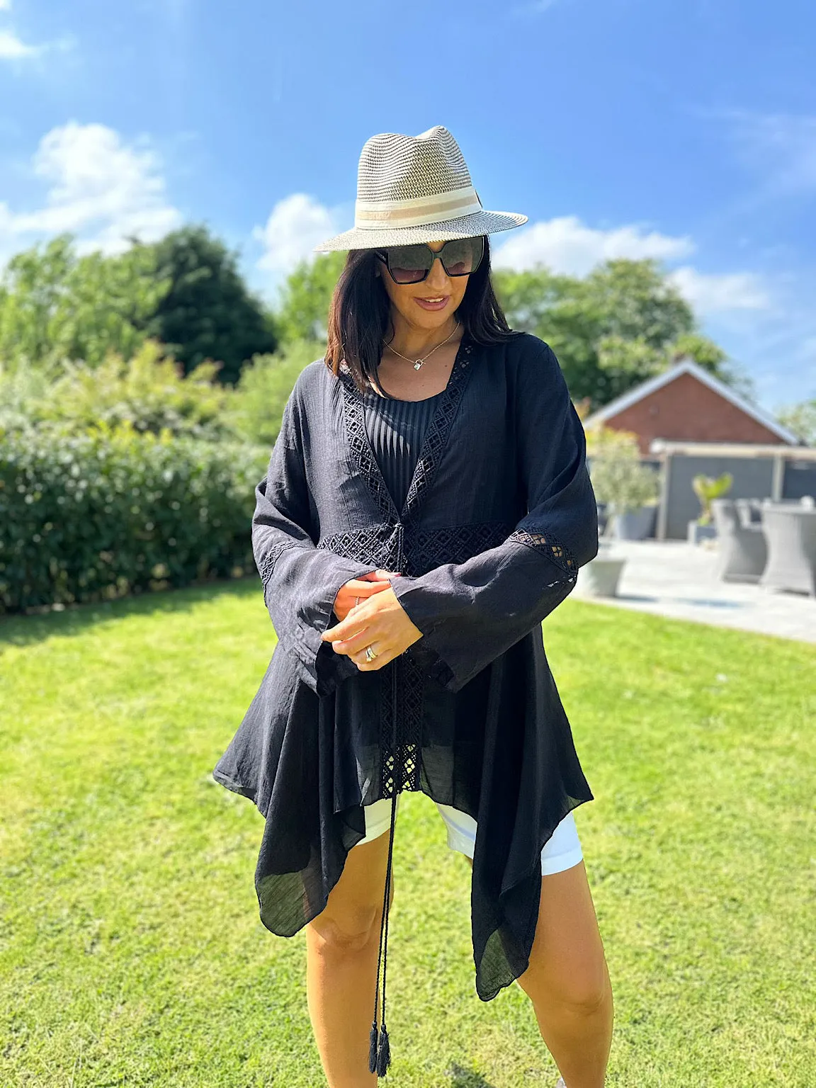 Black Crochet Detail Hankey Hem Cover Up