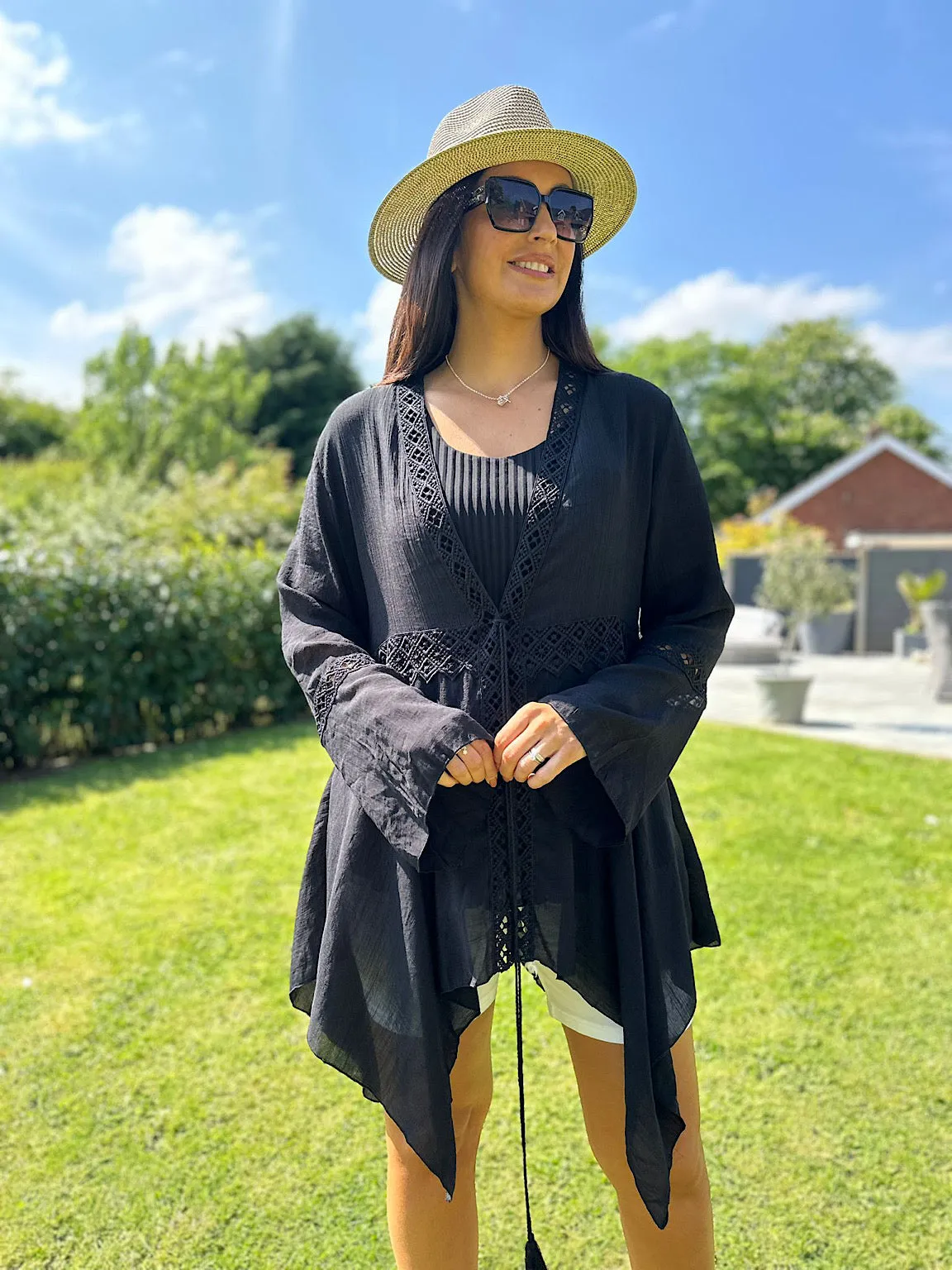 Black Crochet Detail Hankey Hem Cover Up