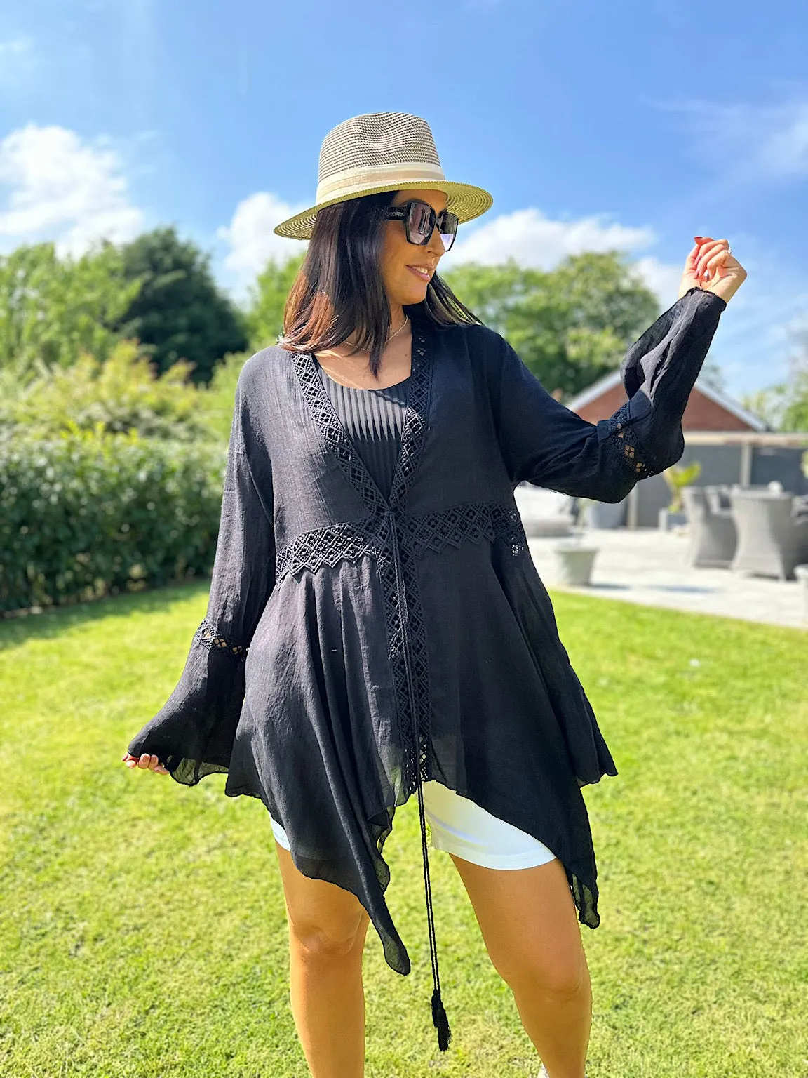 Black Crochet Detail Hankey Hem Cover Up