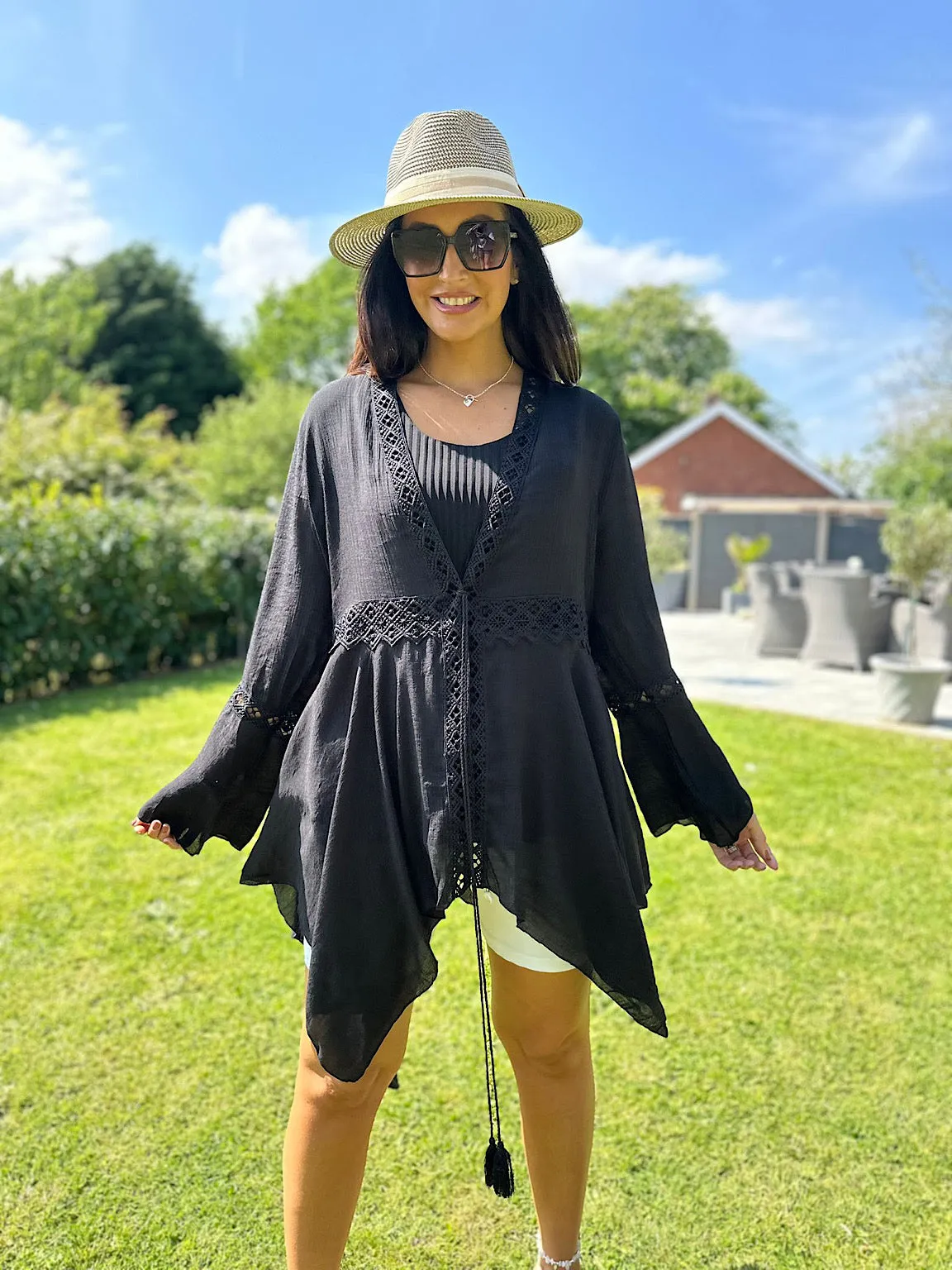 Black Crochet Detail Hankey Hem Cover Up