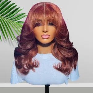 Body Wave Copper 13x4 Lace Front Bombshell Curls Light Layers Wispy Curtain Bangs Color Human Hair Bob Wigs-Geeta Hair