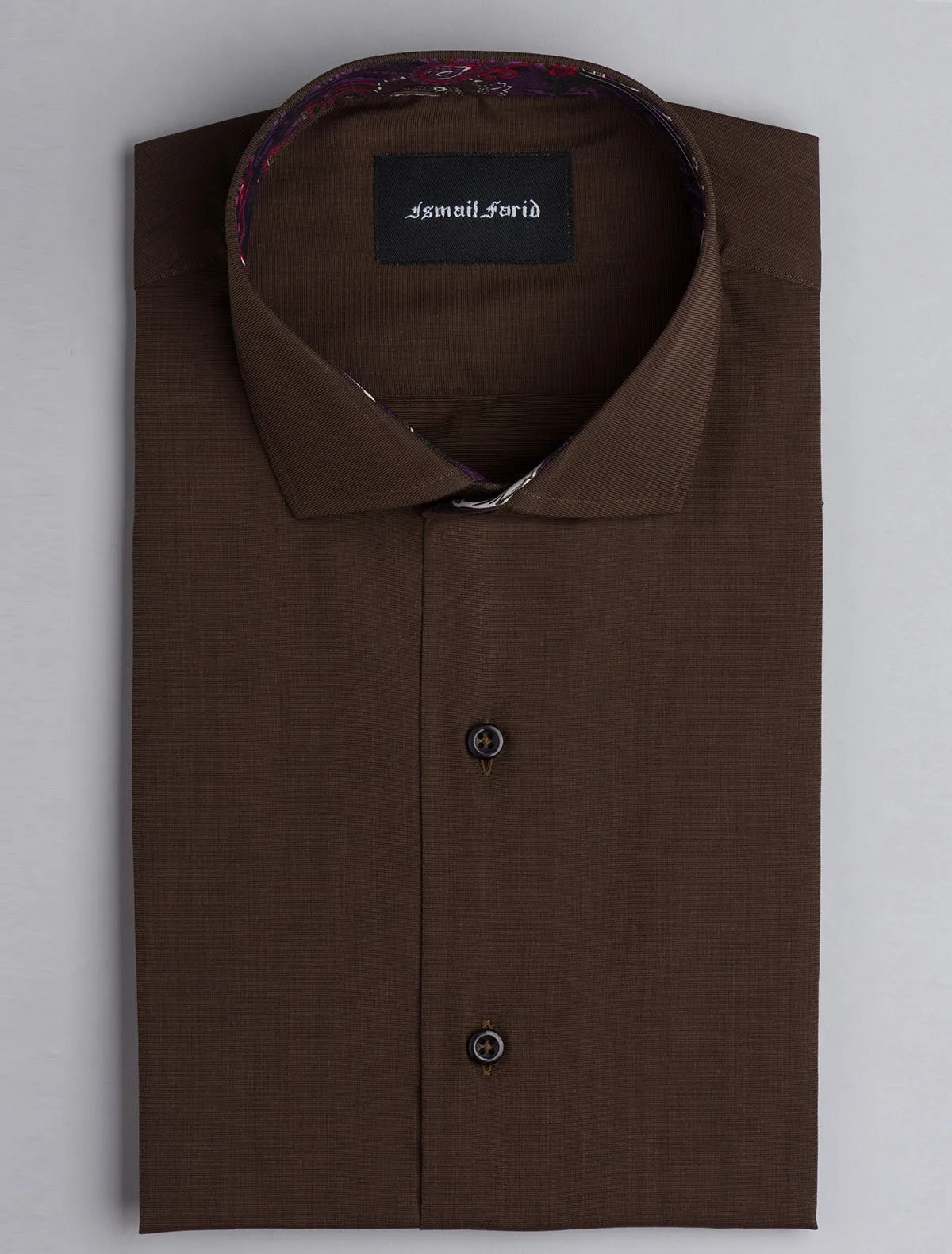 BROWN END-ON-END PAISELY DETAILED SHIRT