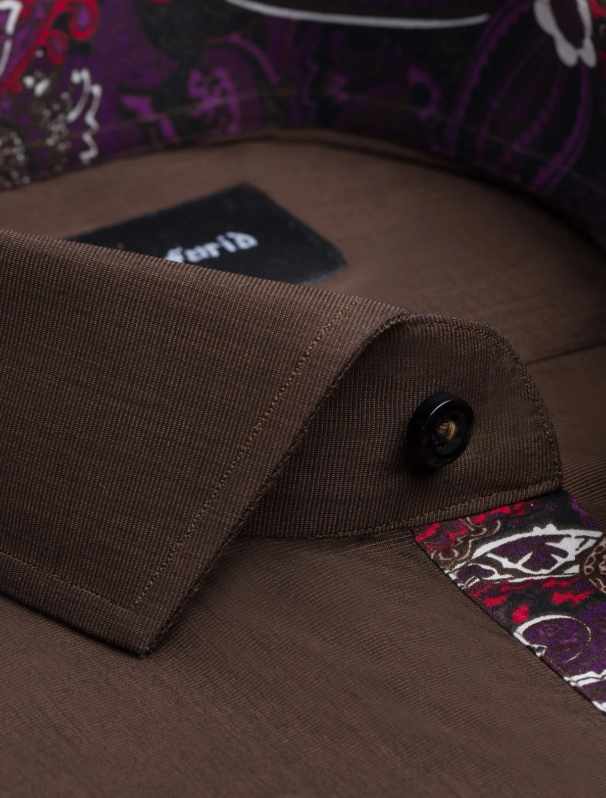 BROWN END-ON-END PAISELY DETAILED SHIRT