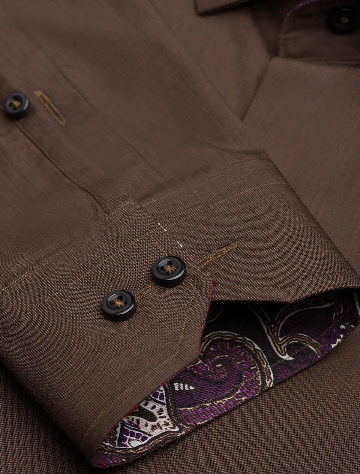 BROWN END-ON-END PAISELY DETAILED SHIRT