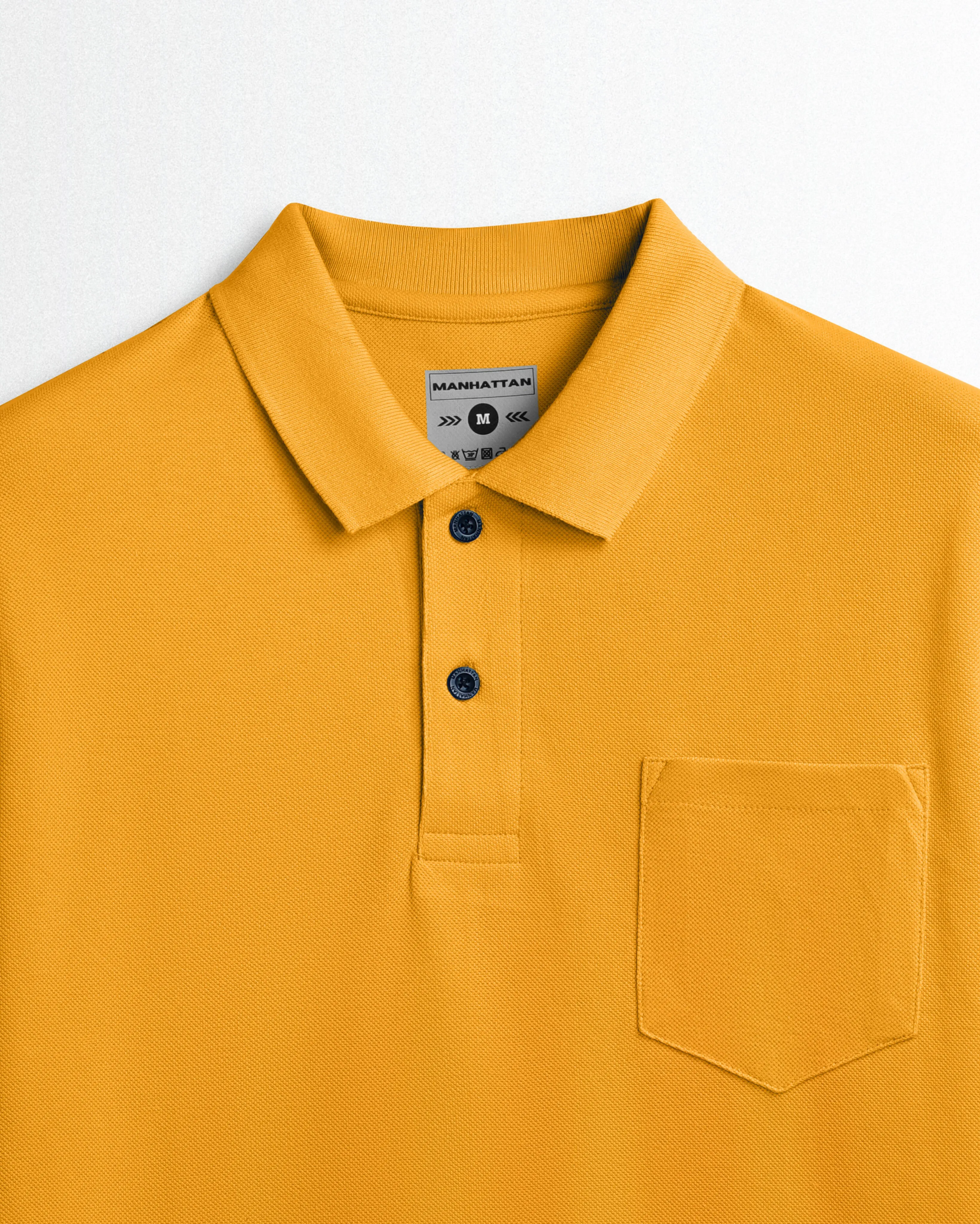 Cotton Polo Full Sleeve Unisex Pocket Golden Mustard