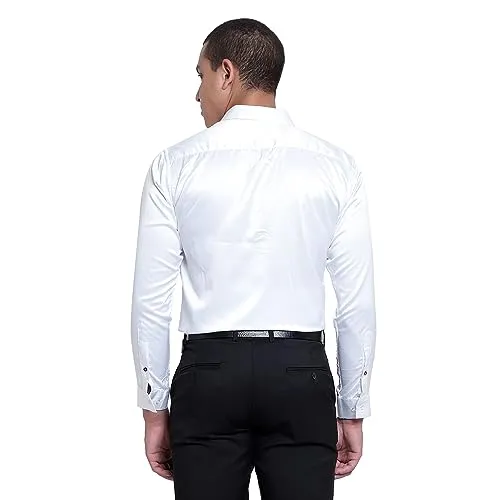 CVC by Solid Men's 100% Thai Silk Solid Full Sleeves Regular Fit Causal/Formal Shirt (38, White)