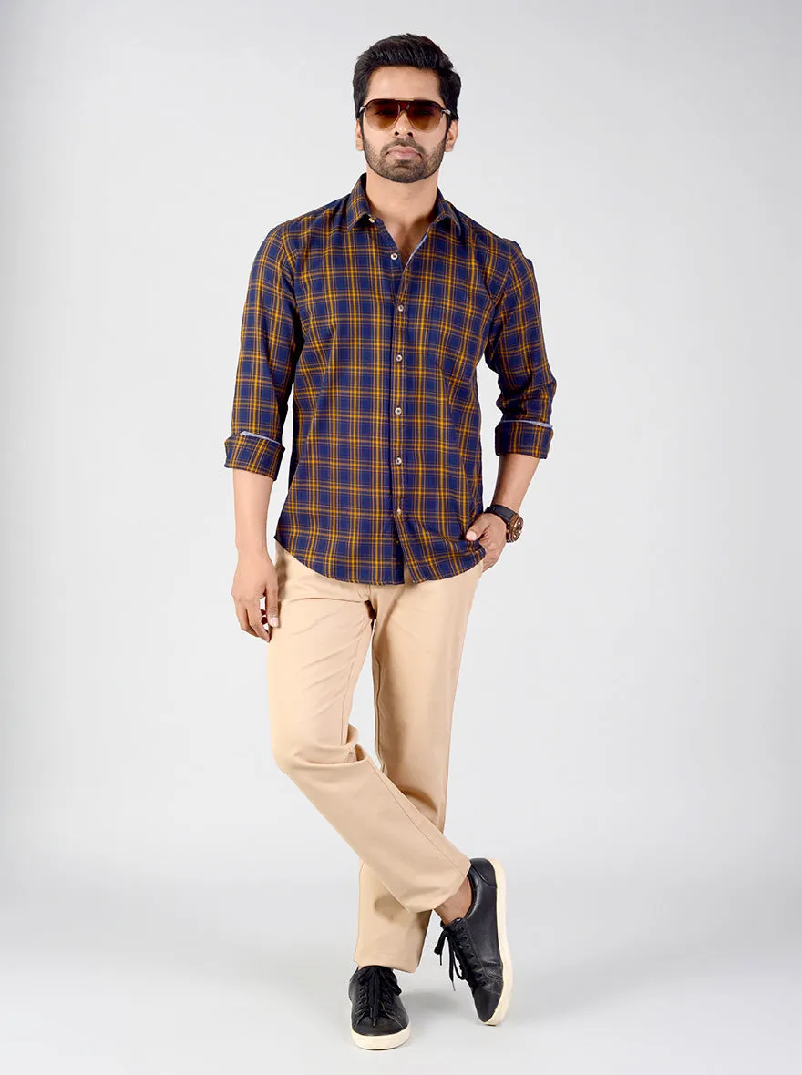 Estate Blue & Orange Checked Smart Fit Casual Shirt | Greenfibre
