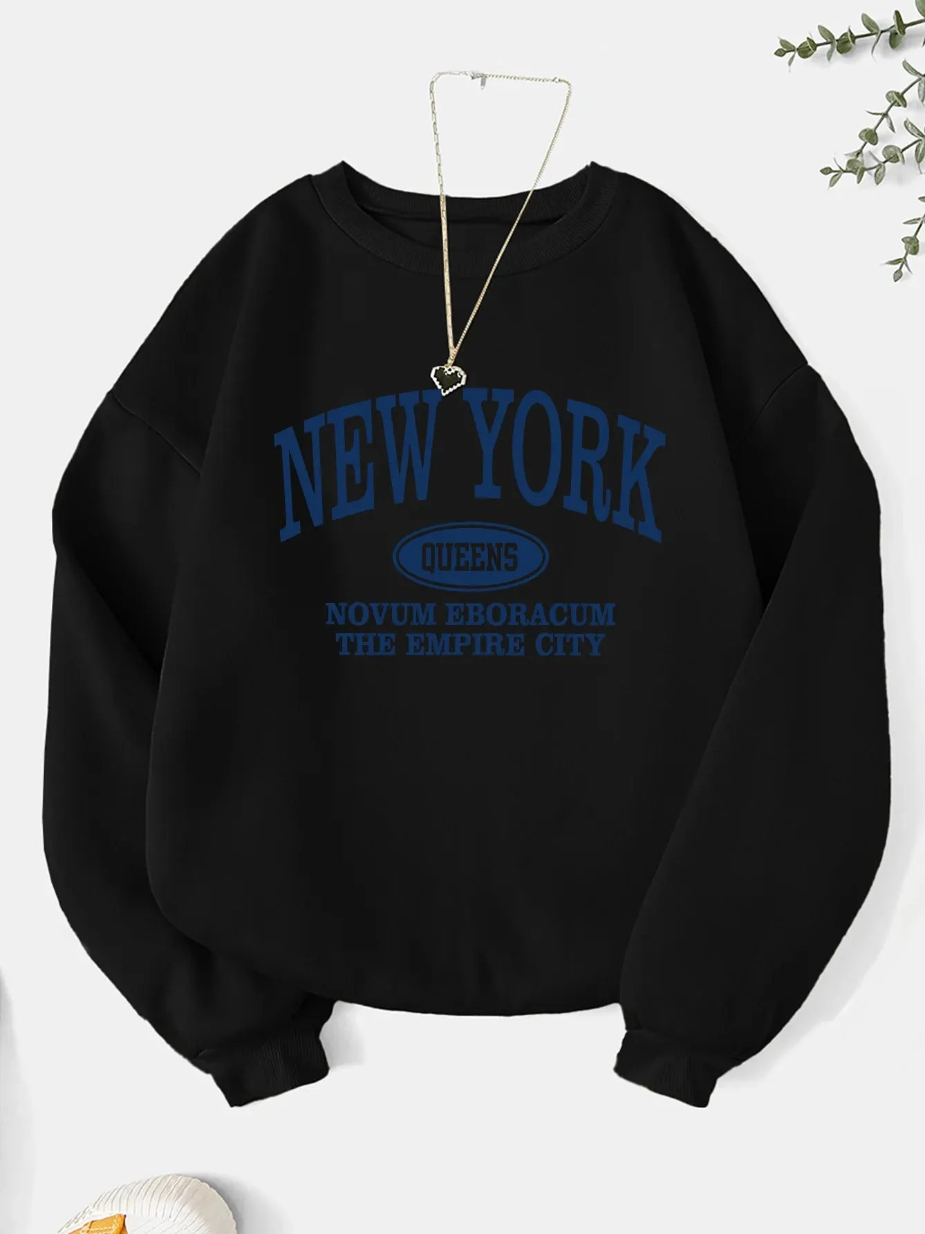 Fashion letter print sweatshirt crew neck casual sweatshirt for winter & fall women's clothing