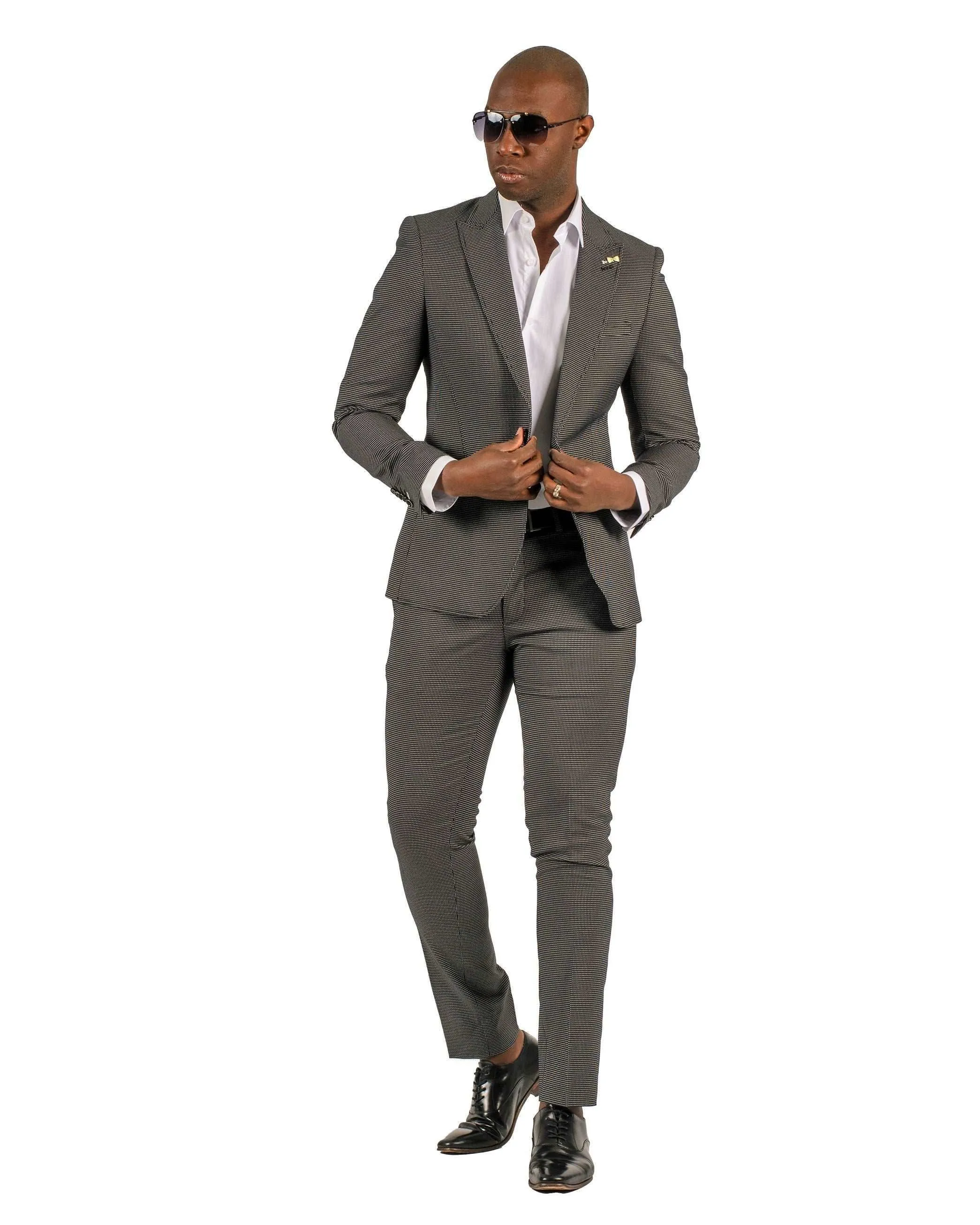 Giovanni Testi 1 Button Peak Lapel Black Travel suit GTRVL1P-1883 BLK/WHITE