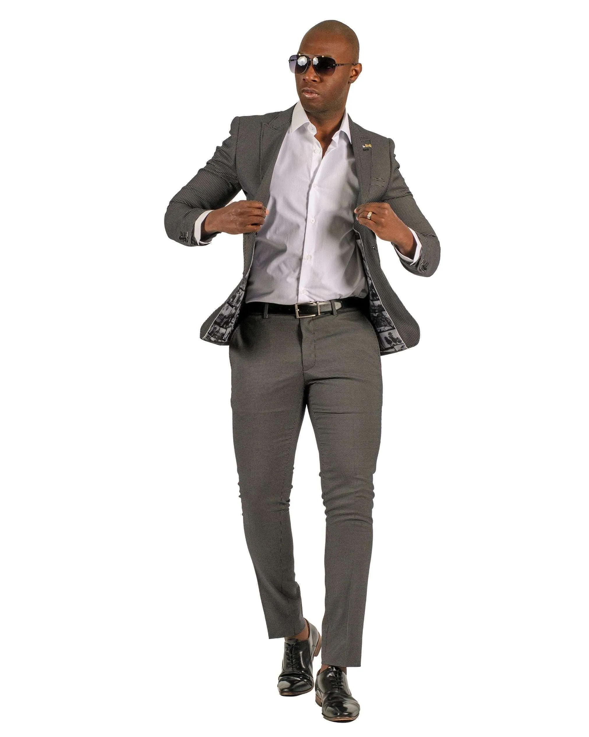 Giovanni Testi 1 Button Peak Lapel Black Travel suit GTRVL1P-1883 BLK/WHITE