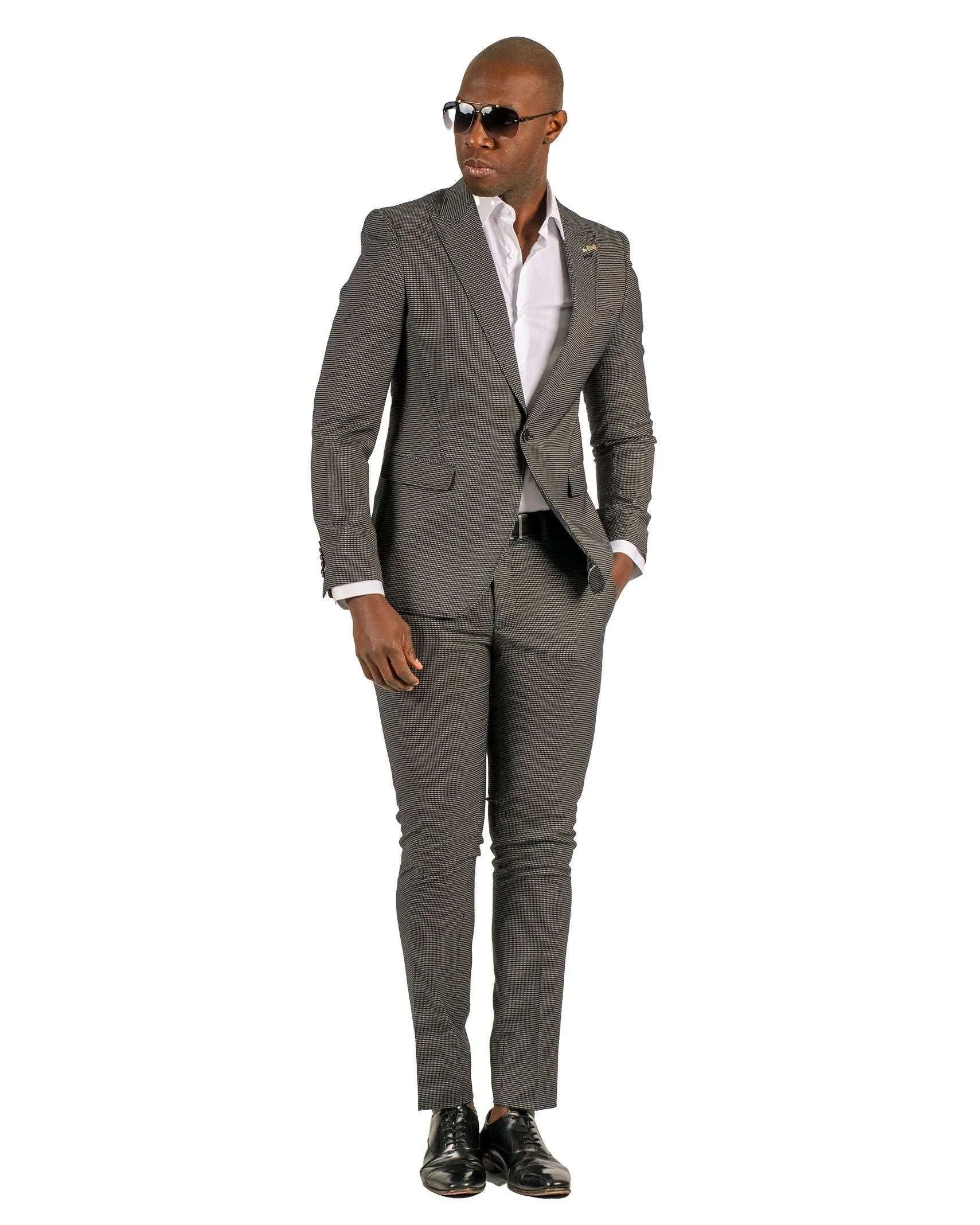 Giovanni Testi 1 Button Peak Lapel Black Travel suit GTRVL1P-1883 BLK/WHITE