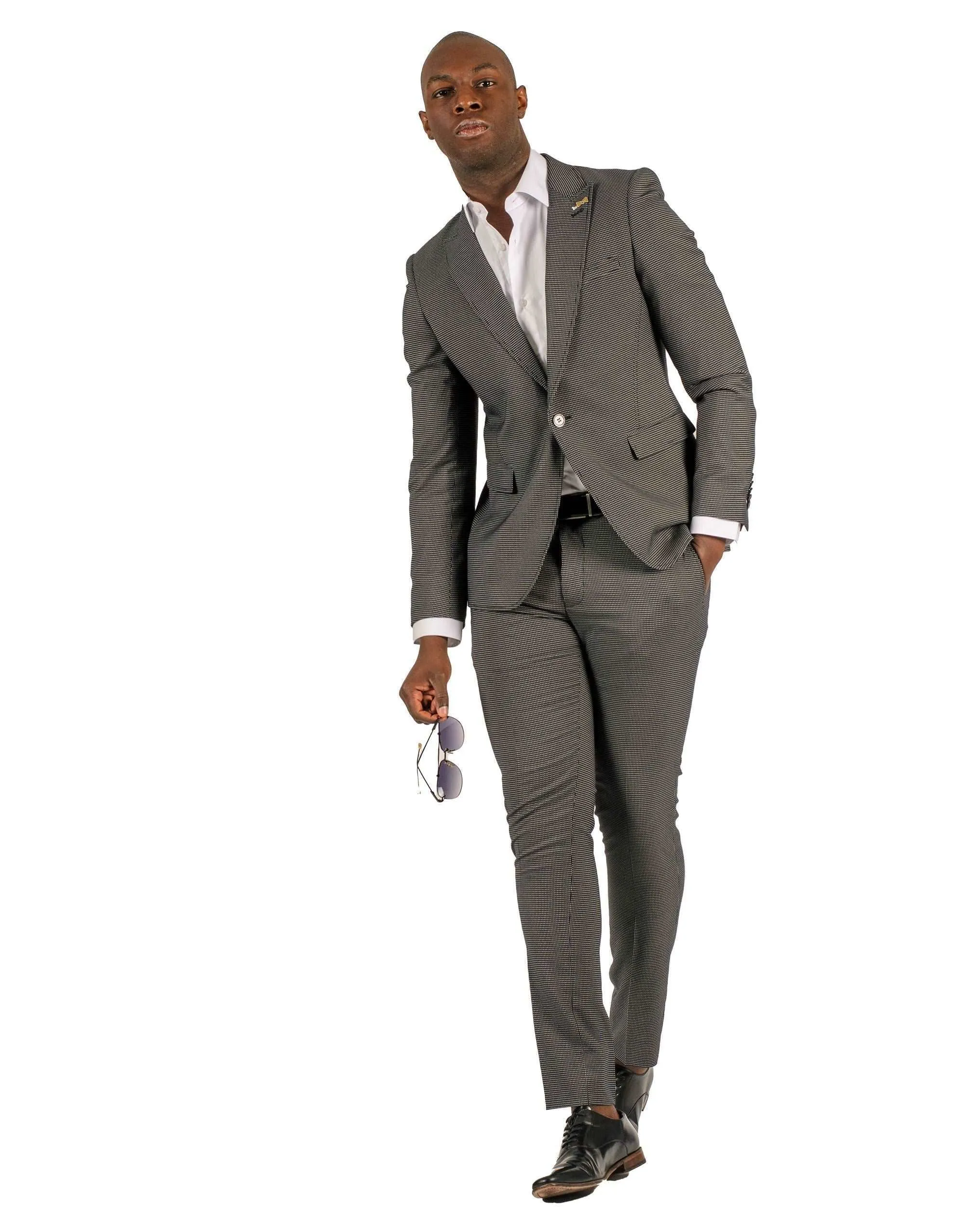Giovanni Testi 1 Button Peak Lapel Black Travel suit GTRVL1P-1883 BLK/WHITE