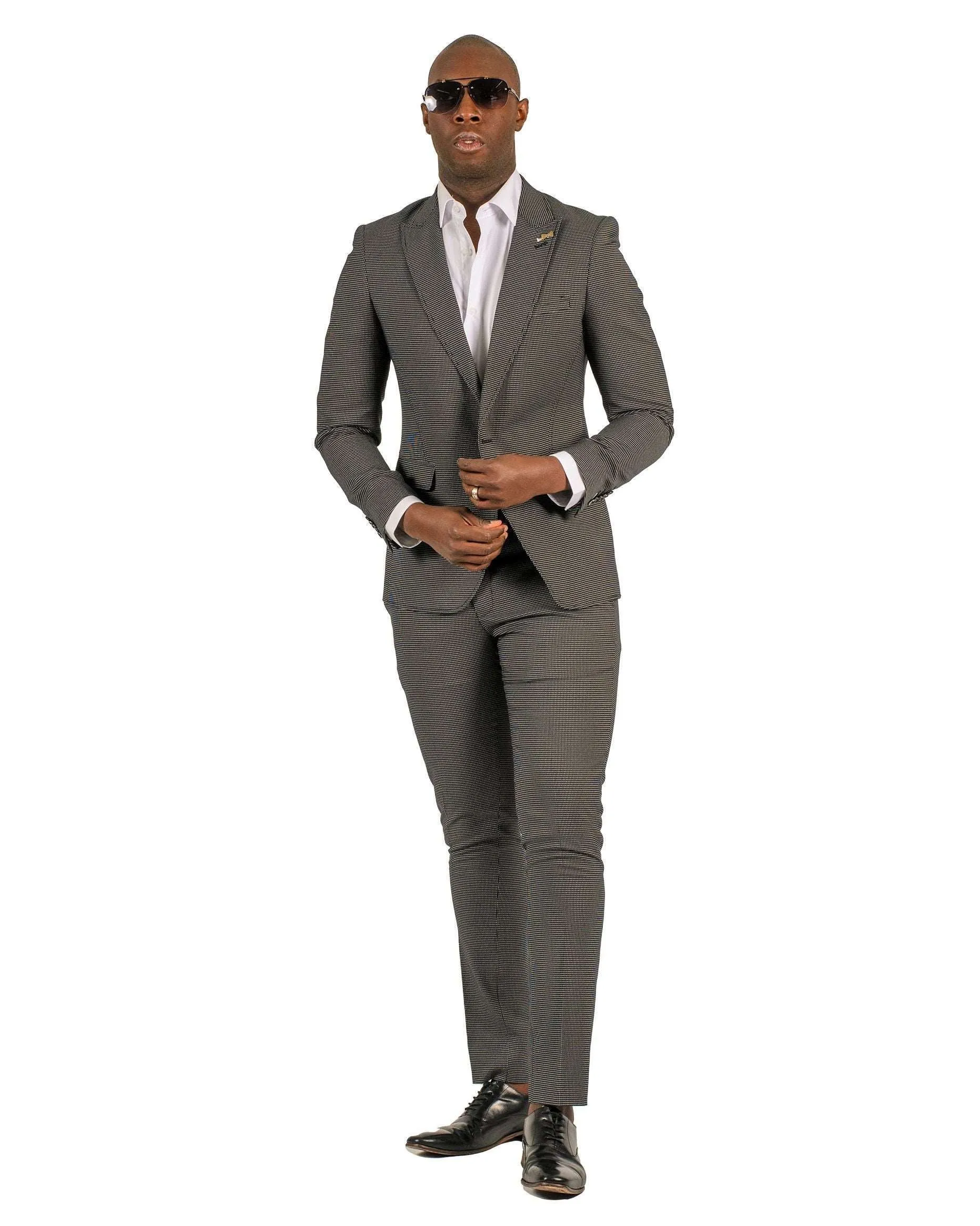 Giovanni Testi 1 Button Peak Lapel Black Travel suit GTRVL1P-1883 BLK/WHITE
