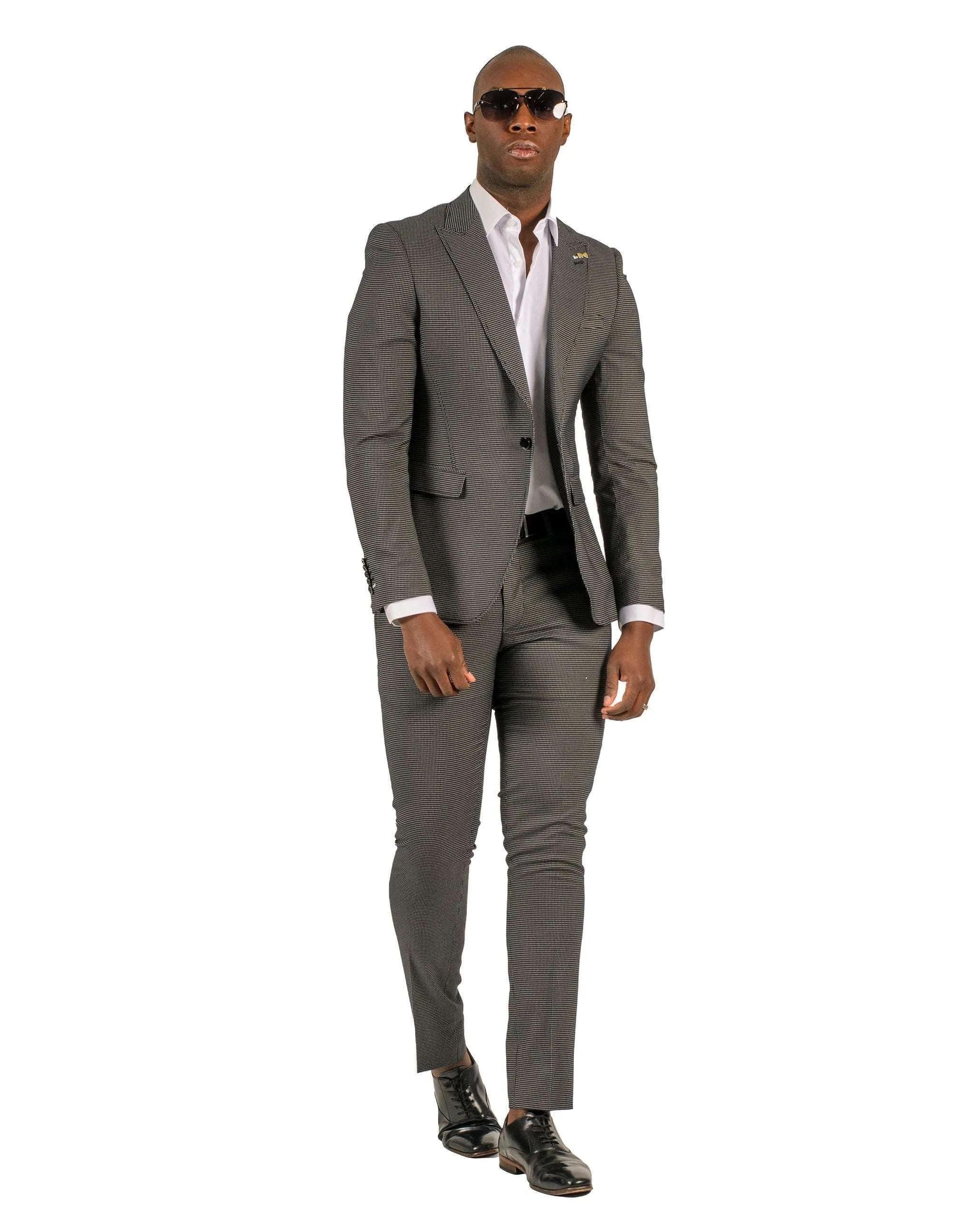 Giovanni Testi 1 Button Peak Lapel Black Travel suit GTRVL1P-1883 BLK/WHITE