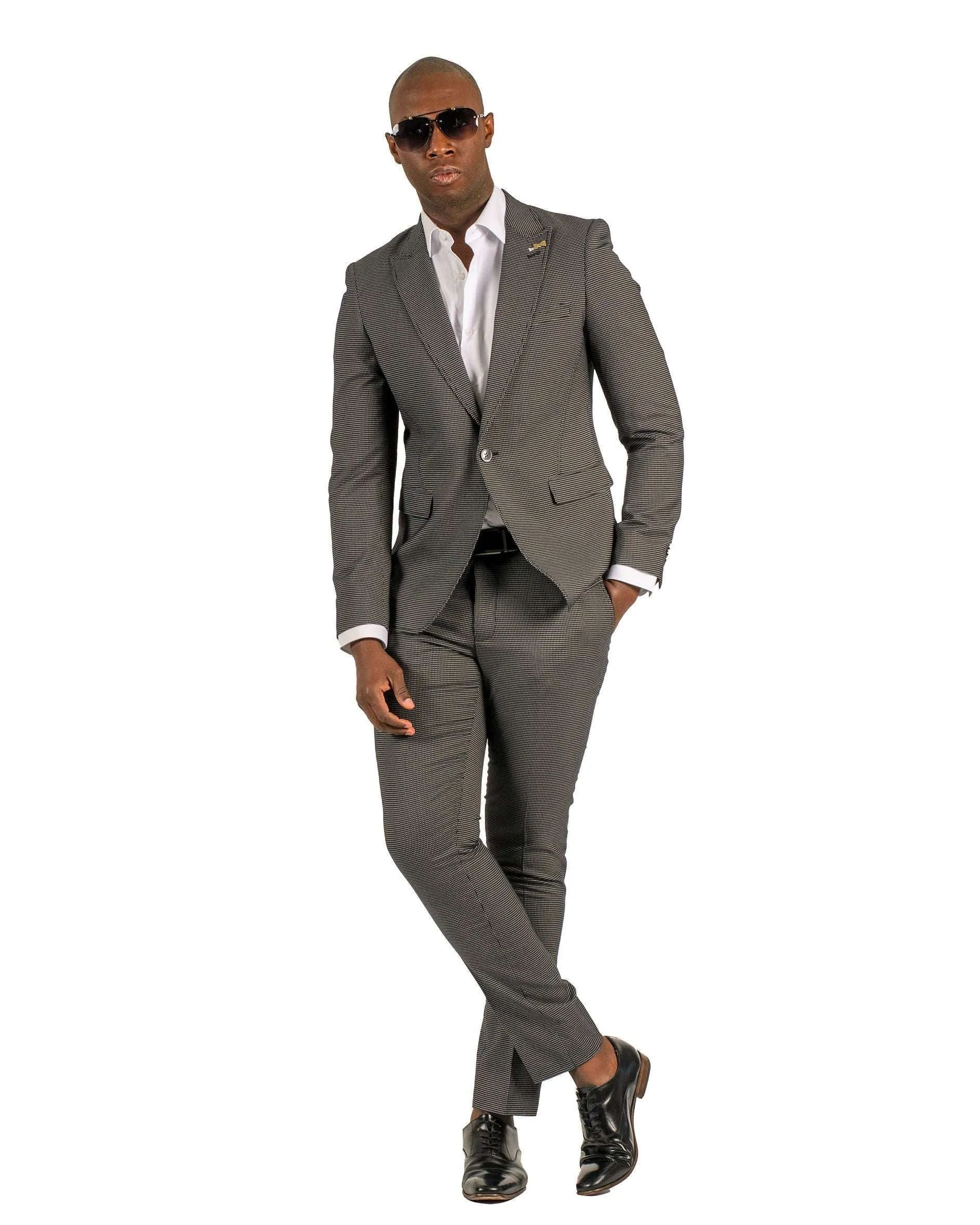 Giovanni Testi 1 Button Peak Lapel Black Travel suit GTRVL1P-1883 BLK/WHITE