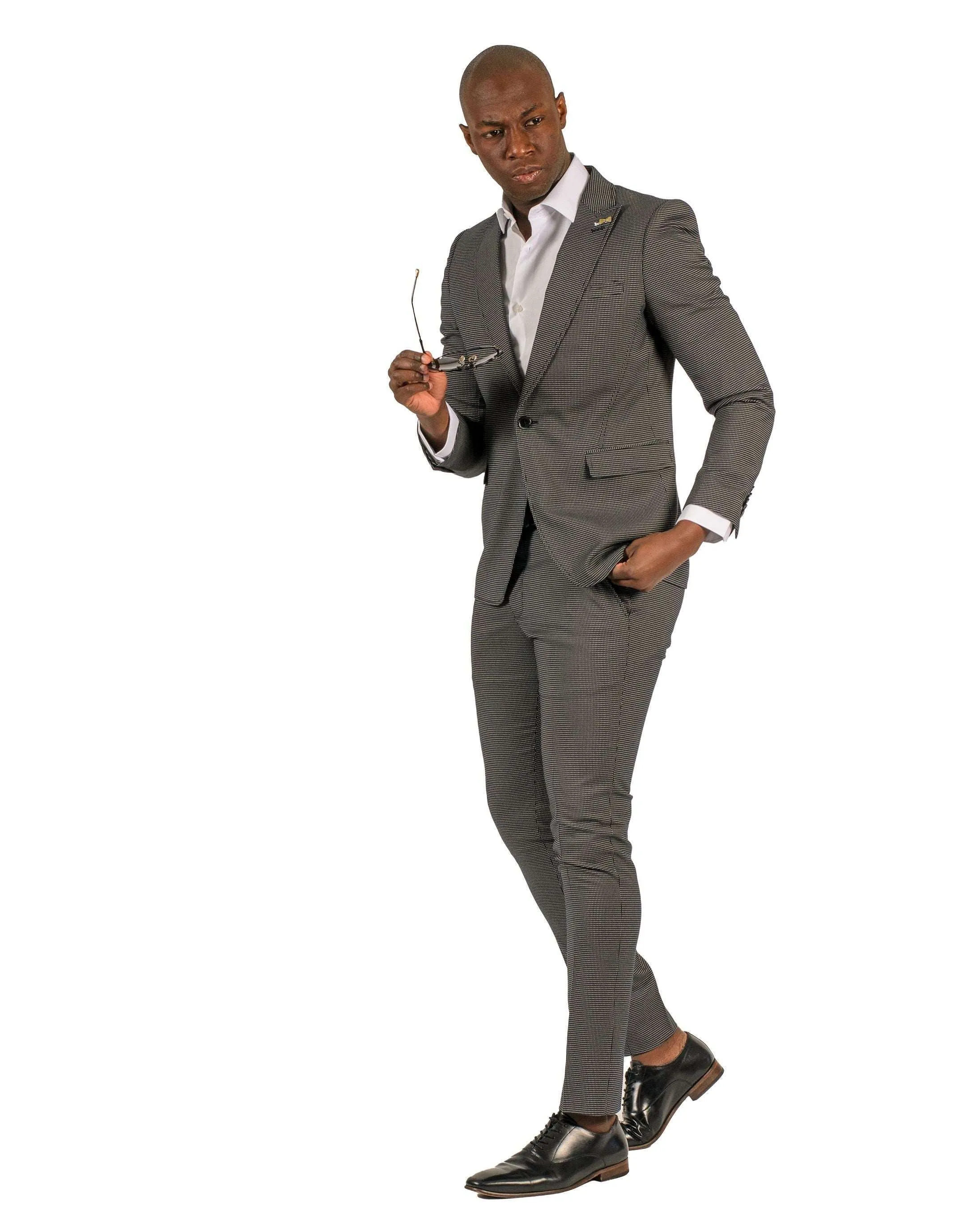Giovanni Testi 1 Button Peak Lapel Black Travel suit GTRVL1P-1883 BLK/WHITE