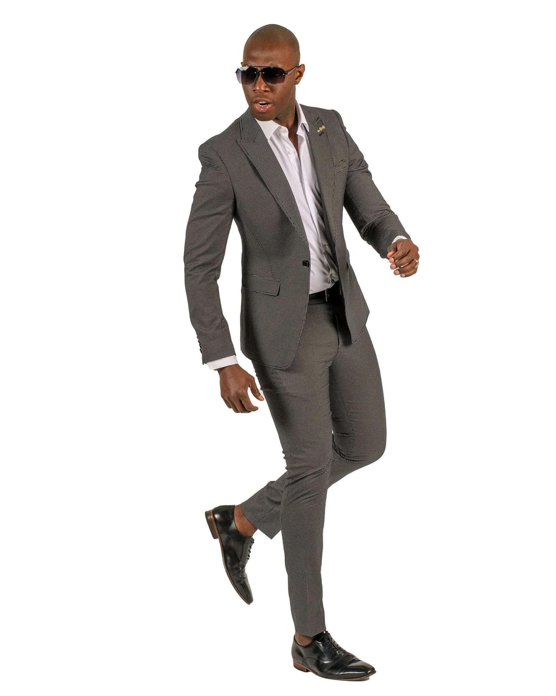 Giovanni Testi 1 Button Peak Lapel Black Travel suit GTRVL1P-1883 BLK/WHITE