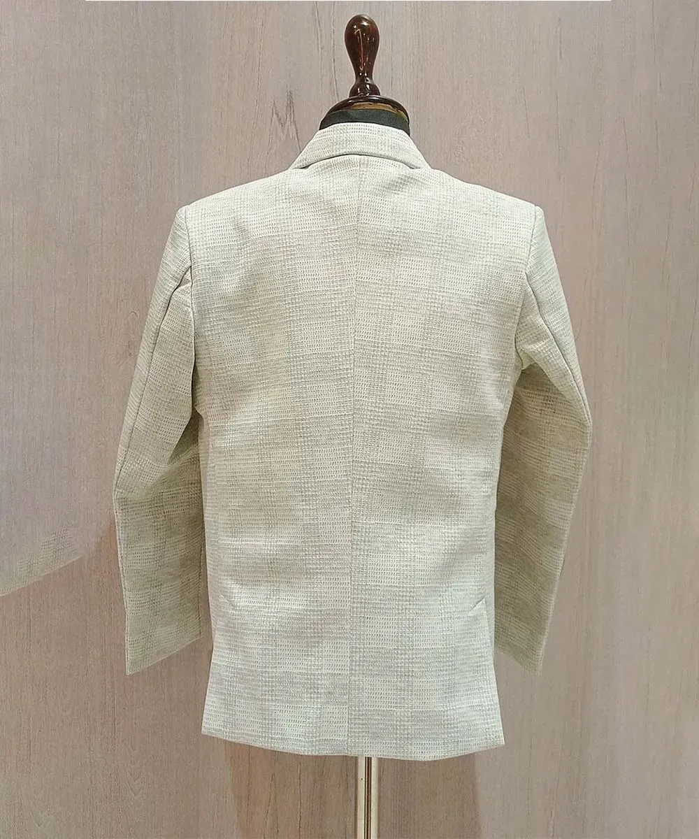 Greyish-White Check-Textured Blazer with a Black T-Shirt for Boys