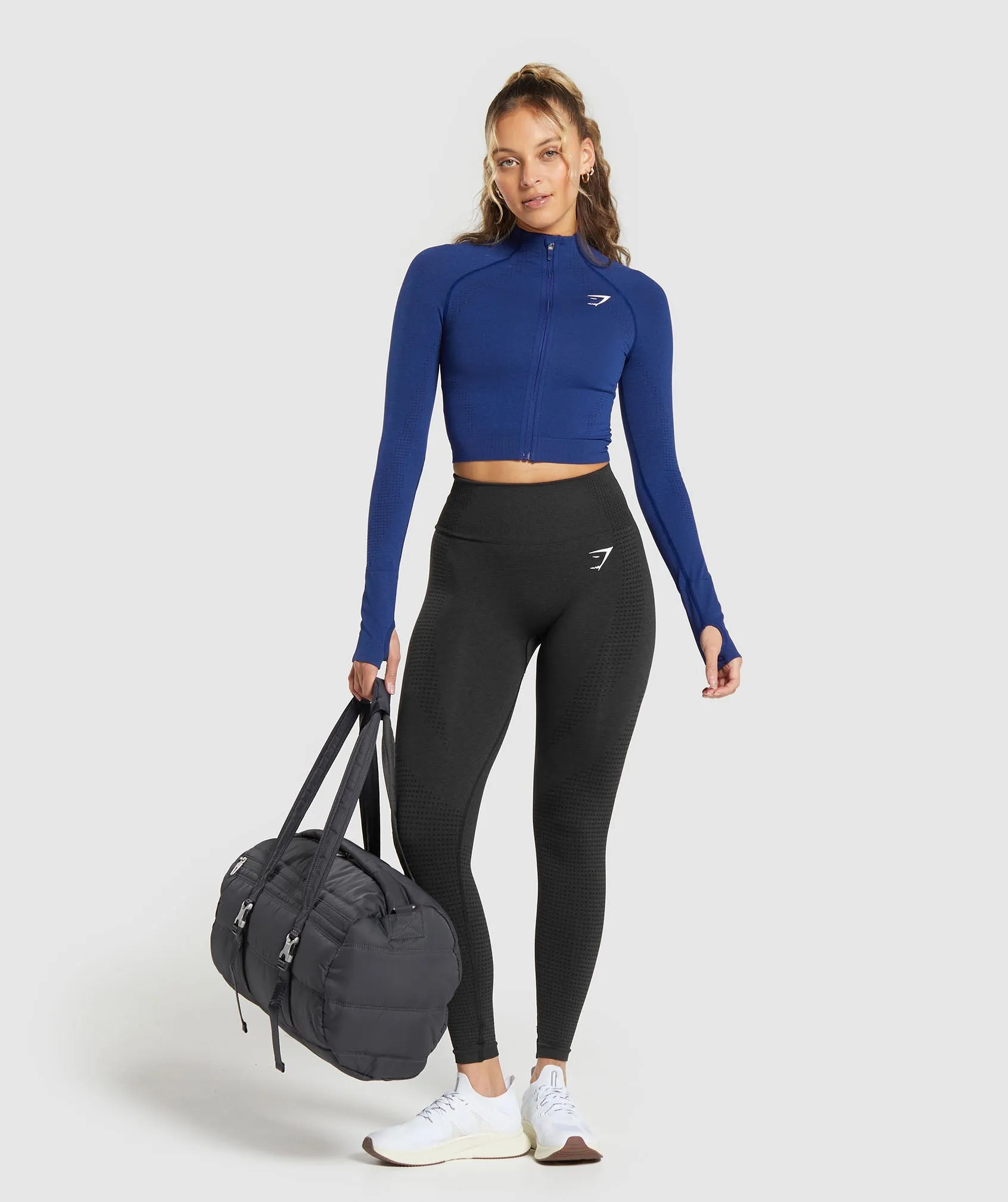 Gymshark Vital Seamless 2.0 Midi Zip Up Jacket - Stellar Blue Marl