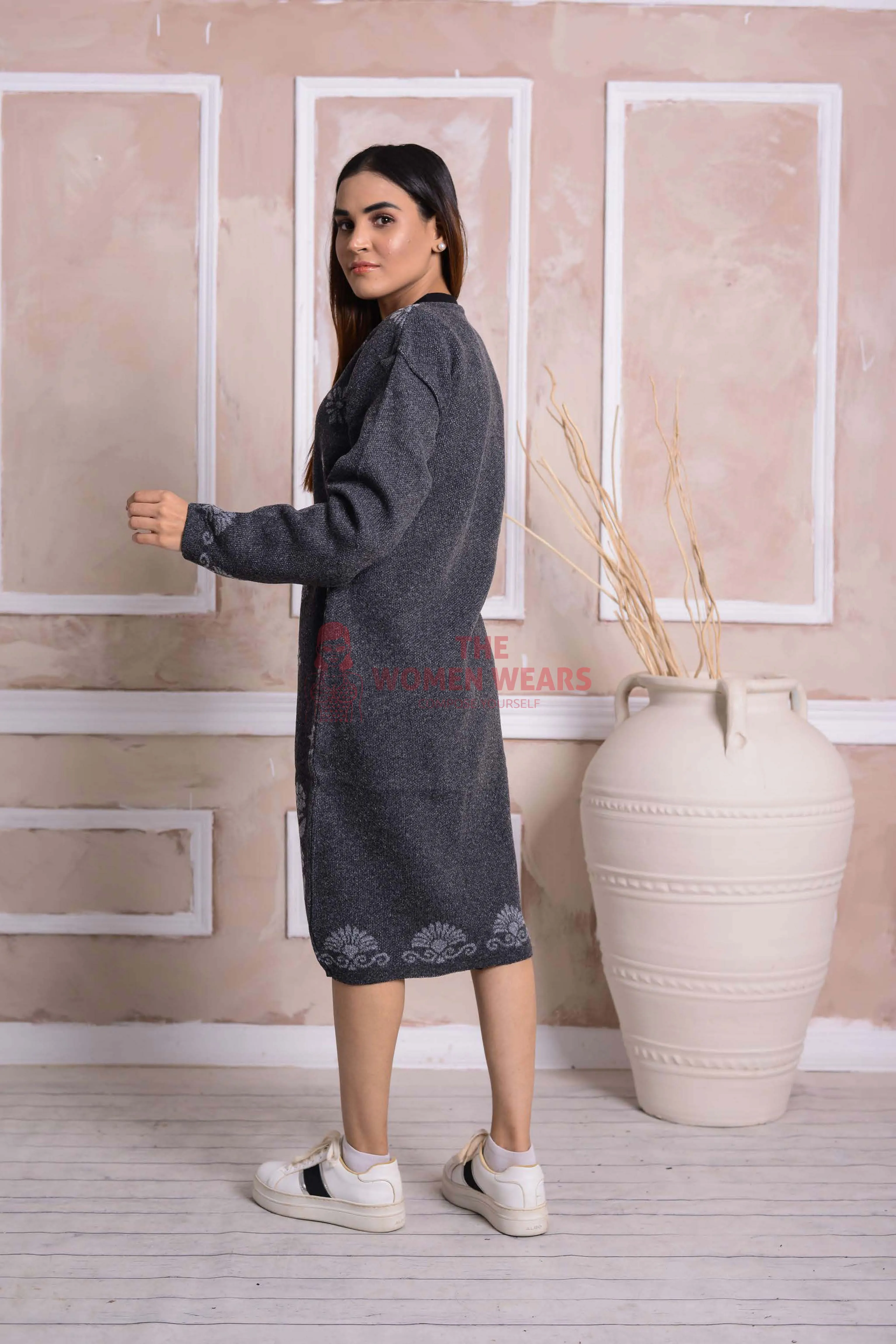 Imported Front Open Charcoal Grey Cozy Belted Cardigan Sweater - (CGN37)
