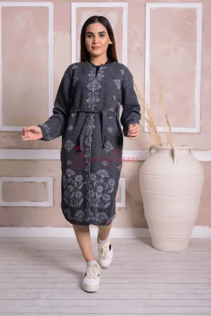 Imported Front Open Charcoal Grey Cozy Belted Cardigan Sweater - (CGN37)