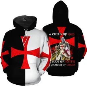 Knights Templar Commandery Hoodie - Red Cross On White & Black