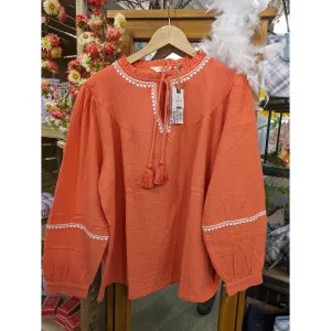 Lily & Me 20 Orange Lori Embroidered Sunset Top
