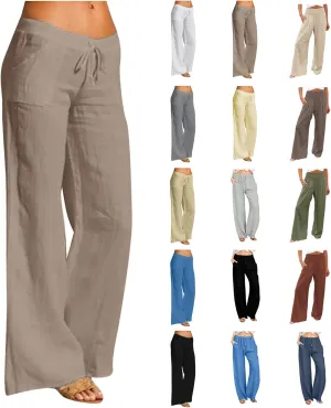 Linen Pants for Women 2024 Summer Plus Size Wide Leg Palazzo Casual Pant Loose Comfy Trendy Boho Beach Trousers with Pockets