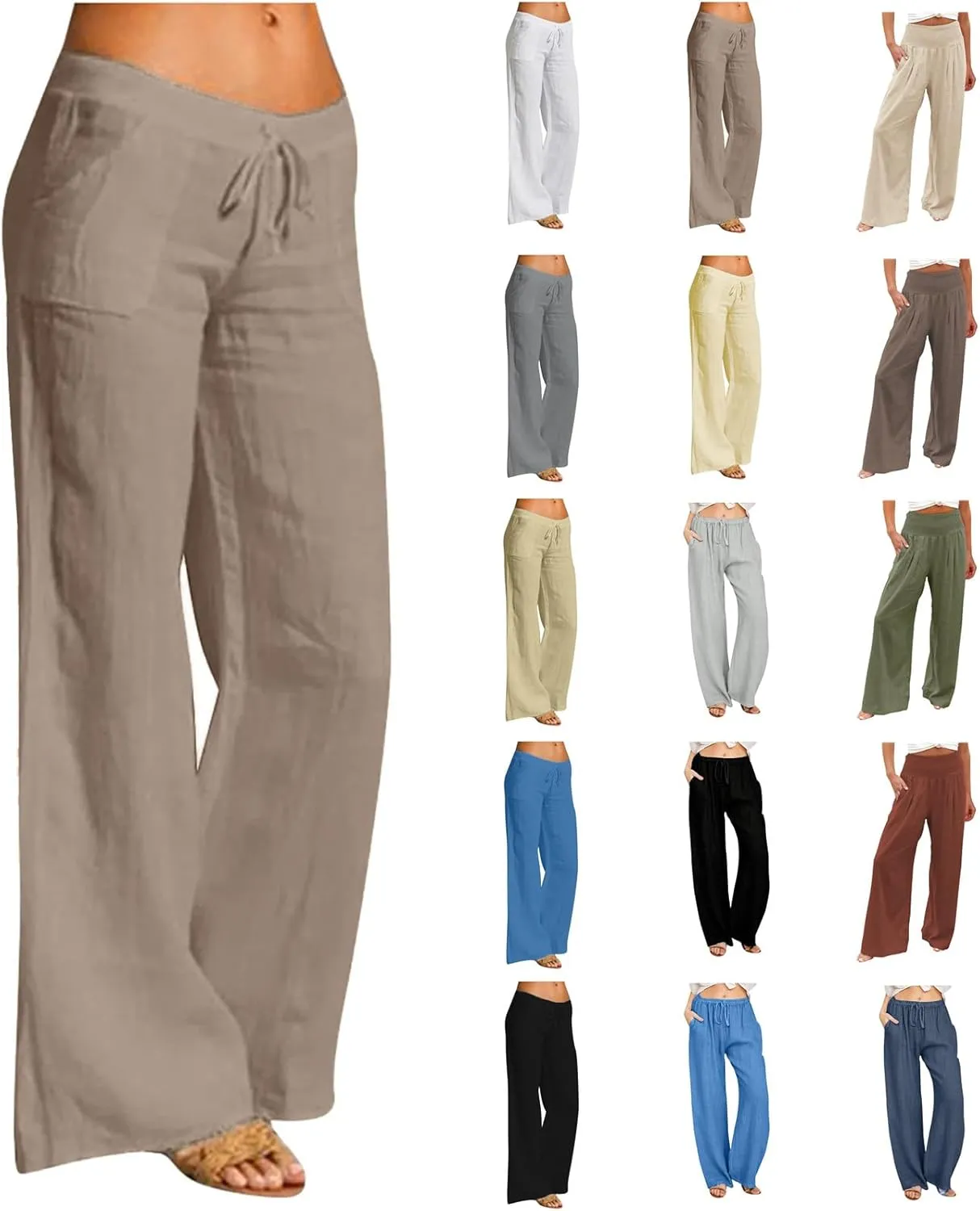 Linen Pants for Women 2024 Summer Plus Size Wide Leg Palazzo Casual Pant Loose Comfy Trendy Boho Beach Trousers with Pockets