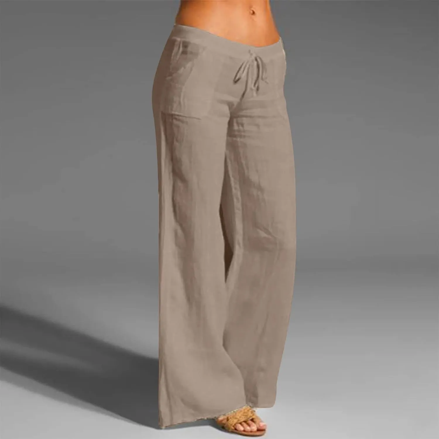 Linen Pants for Women 2024 Summer Plus Size Wide Leg Palazzo Casual Pant Loose Comfy Trendy Boho Beach Trousers with Pockets