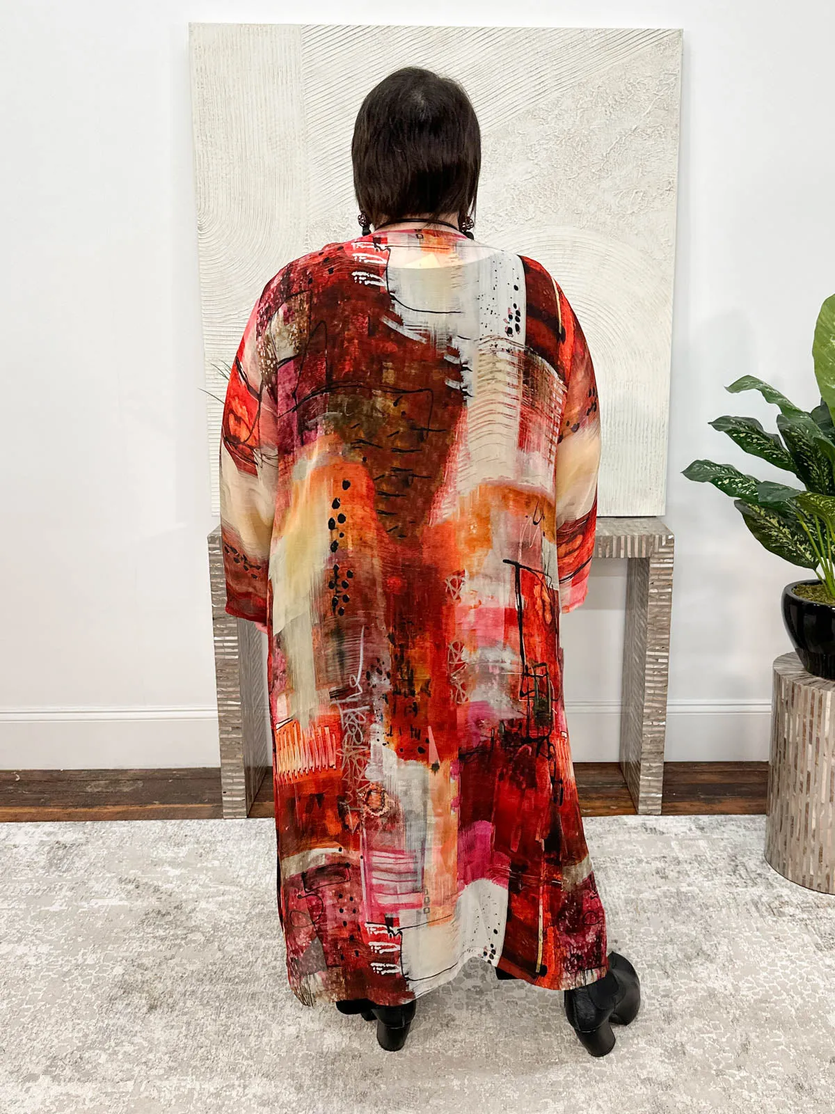 Long Sleeve Duster, Red Multi