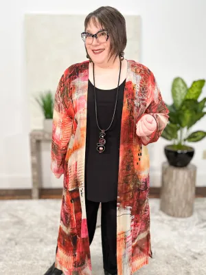 Long Sleeve Duster, Red Multi