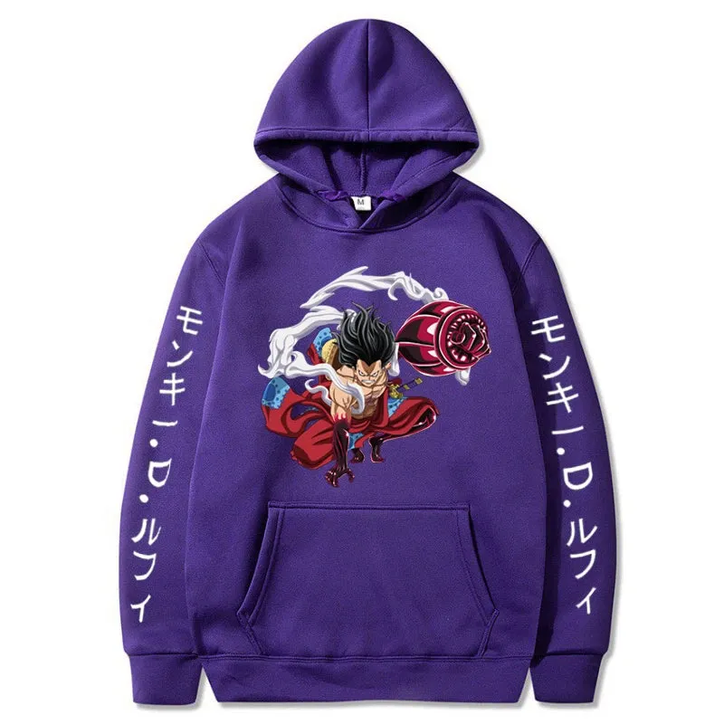 Luffy Gear 4 Graphic Hoodies One Piece Anime Pullover 90s Casual Daily Sweatshirt Boundman Printed Clothing Fashion Streetwear