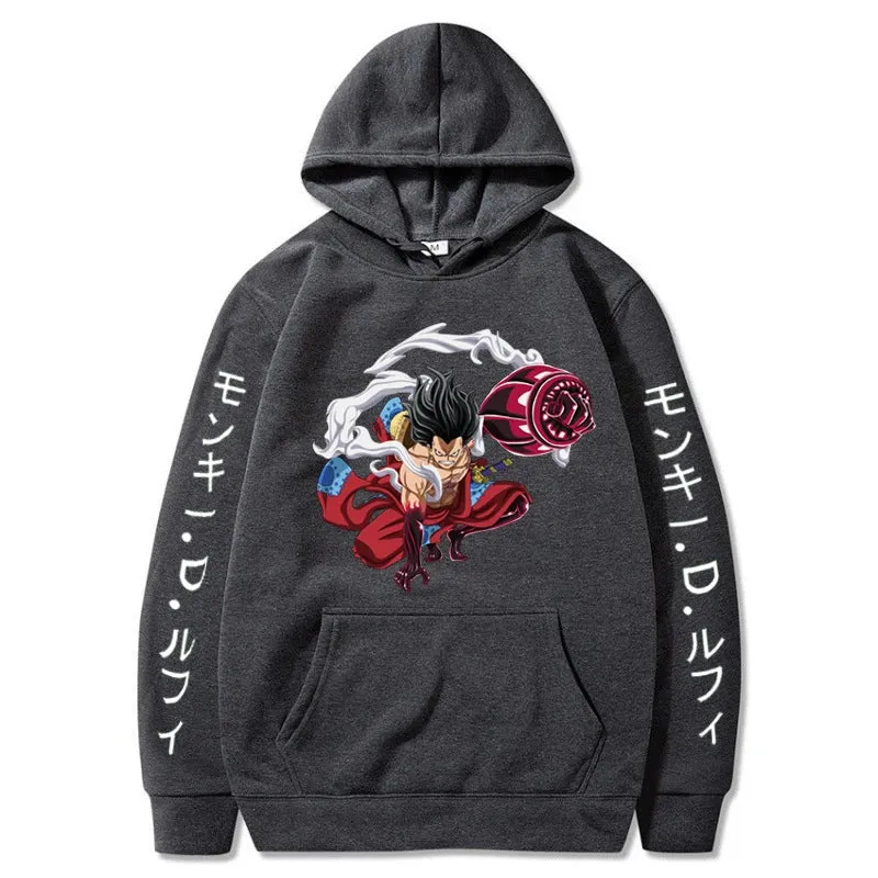 Luffy Gear 4 Graphic Hoodies One Piece Anime Pullover 90s Casual Daily Sweatshirt Boundman Printed Clothing Fashion Streetwear