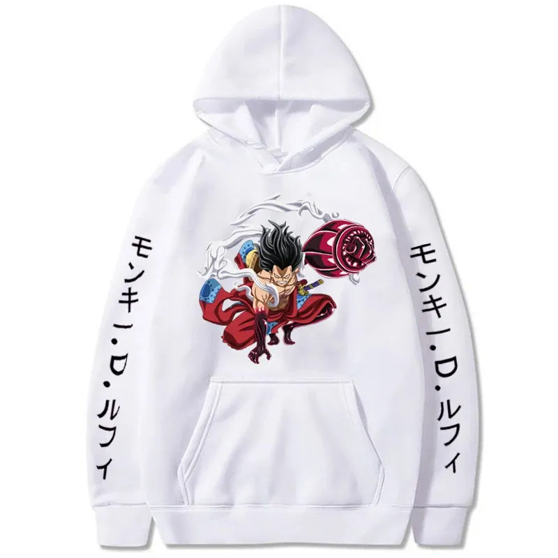 Luffy Gear 4 Graphic Hoodies One Piece Anime Pullover 90s Casual Daily Sweatshirt Boundman Printed Clothing Fashion Streetwear