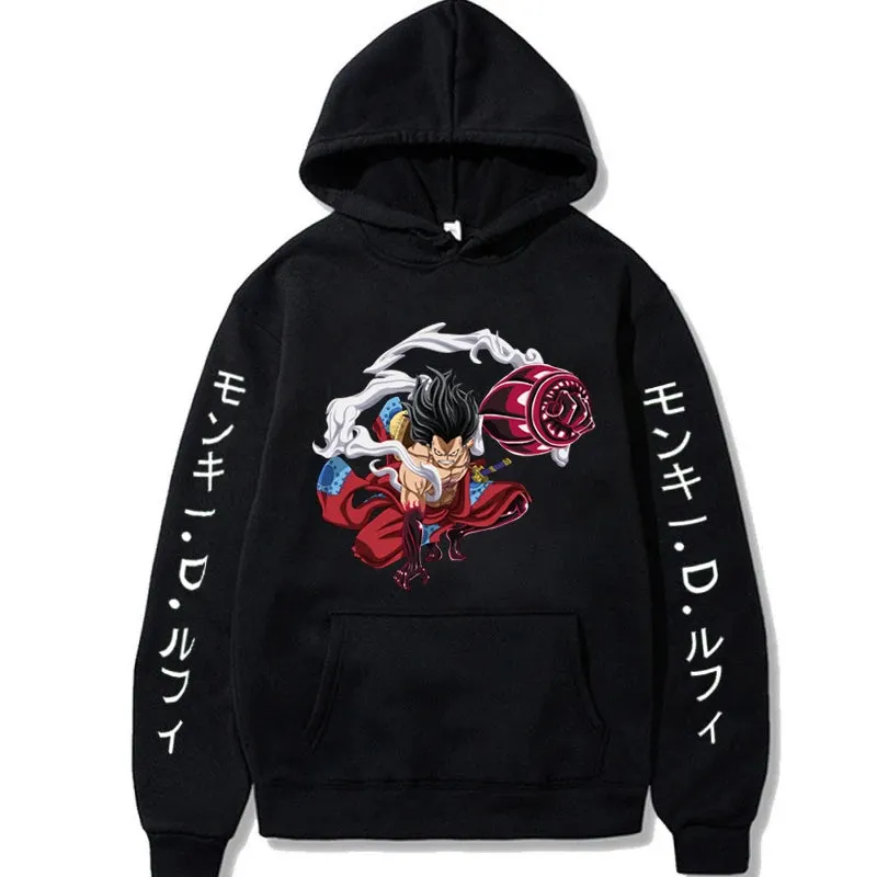 Luffy Gear 4 Graphic Hoodies One Piece Anime Pullover 90s Casual Daily Sweatshirt Boundman Printed Clothing Fashion Streetwear