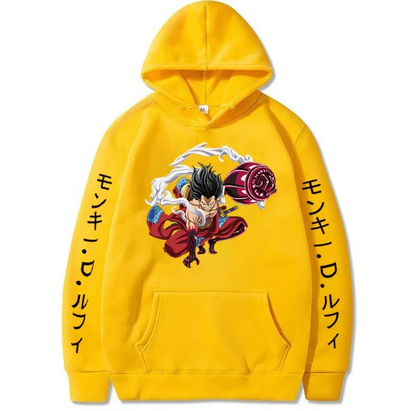 Luffy Gear 4 Graphic Hoodies One Piece Anime Pullover 90s Casual Daily Sweatshirt Boundman Printed Clothing Fashion Streetwear