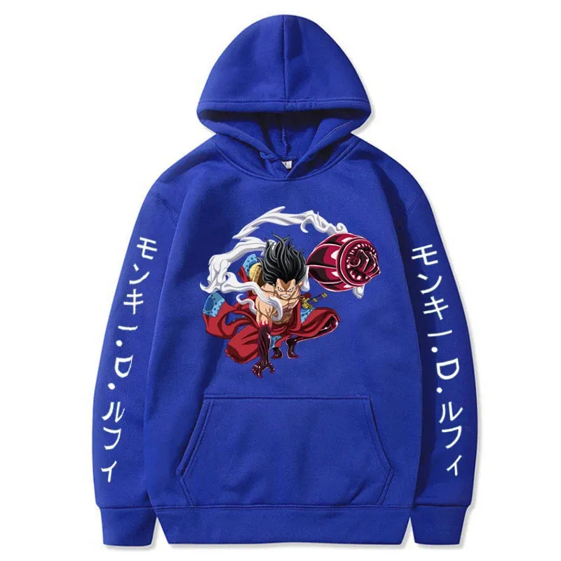 Luffy Gear 4 Graphic Hoodies One Piece Anime Pullover 90s Casual Daily Sweatshirt Boundman Printed Clothing Fashion Streetwear